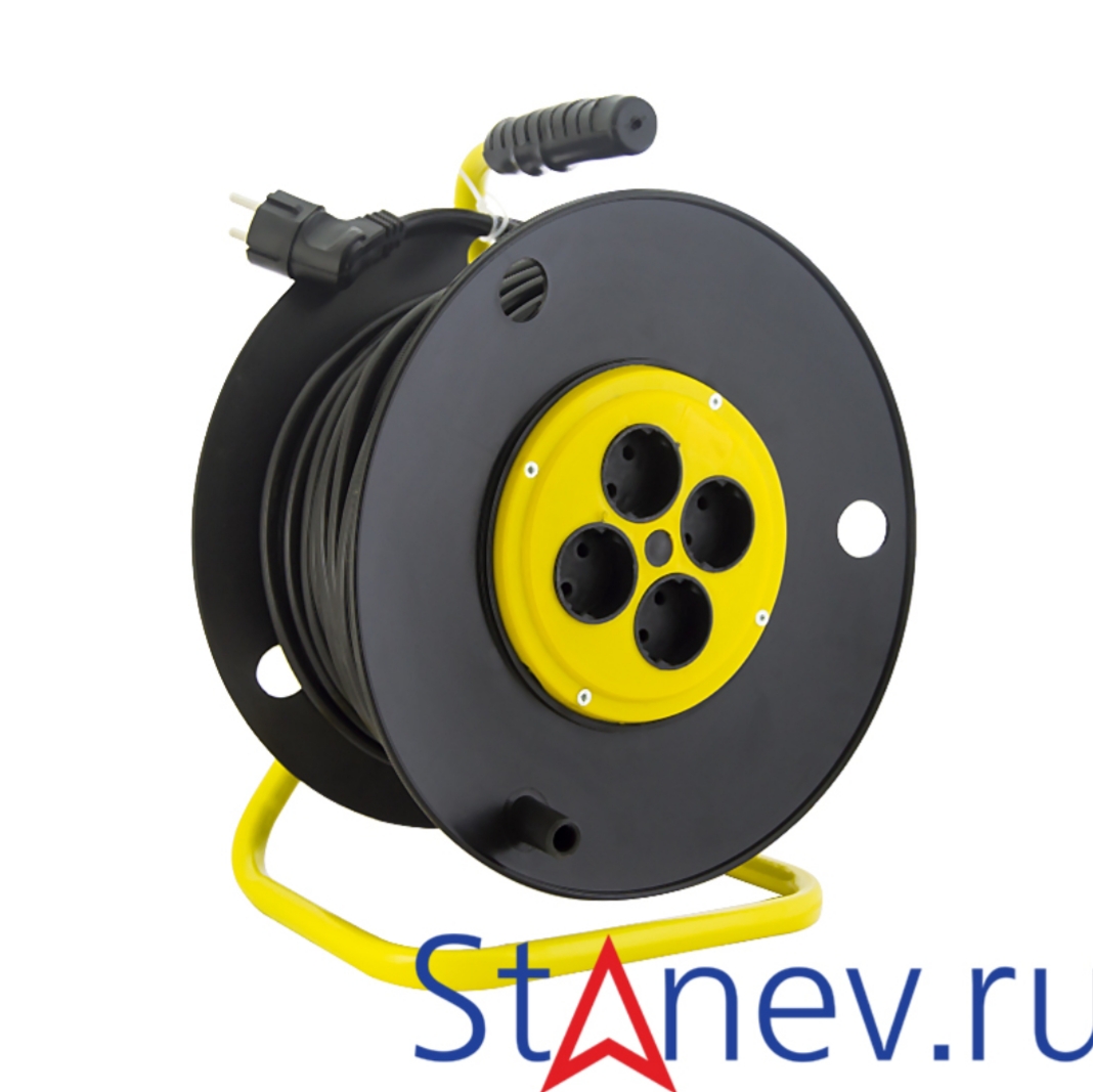 Удлинитель 30 м на катушке силовой 4 розетки без заземления, пластиковый корпус, ПВС 2х2,5